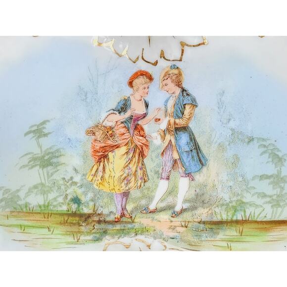 Rococo Style Couple Portrait Articulated Serving Bowl 12" Porcelain 1950-1970 - Picture 9 of 15